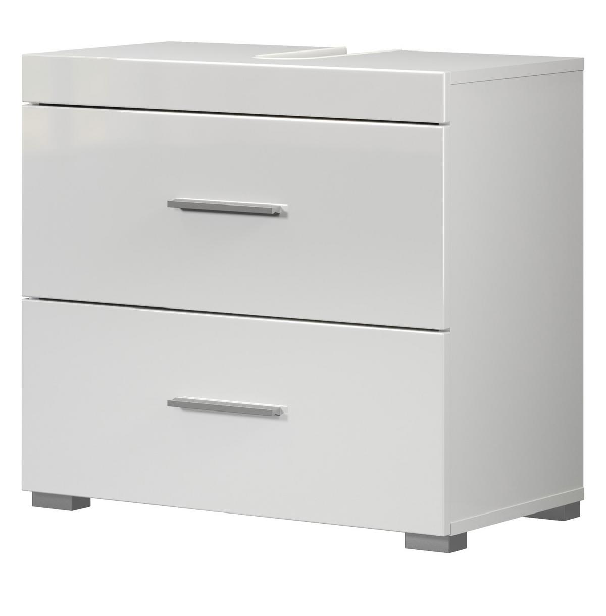 WASCHBECKENUNTERSCHRANK weiß Hochglanz 60 cm, Badschrank mit Schubladen - Weiß Hochglanz/Alufarben, Holzwerkstoff/Kunststoff (60/56/34cm) - Top.Furn
