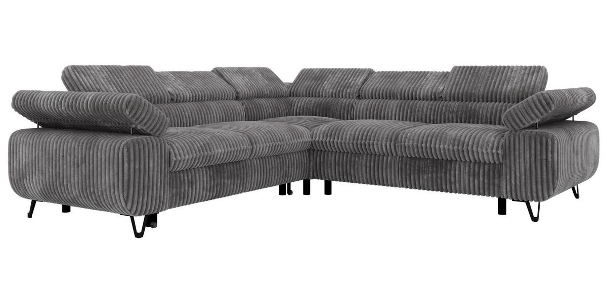 ECKSOFA QUADRO L - Grau Cord - Rechts Seite - Schwarz/Grau, Textil/Metall (269/269cm) - MKS