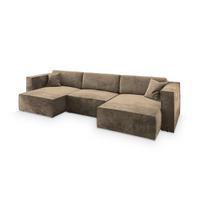 WOHNLANDSCHAFT SARMO M Beige Velours-Stoff mit Schlaffunktion - Beige/Grau, Holz/Kunststoff (347/70/148cm) - MASSENO