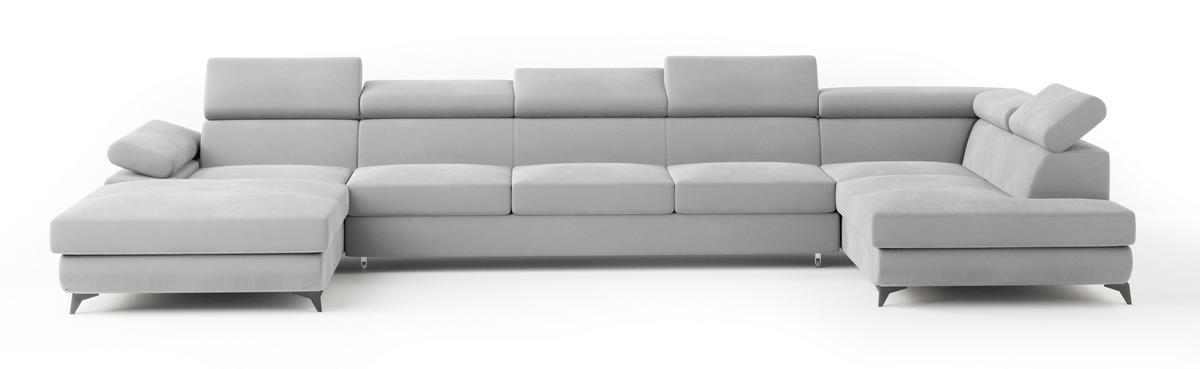 WOHNLANDSCHAFT MONTIVA Hellgrau Velours-Stoff mit Schlaffunktion - Hellgrau, Holz (410/89/190cm) - MASSENO