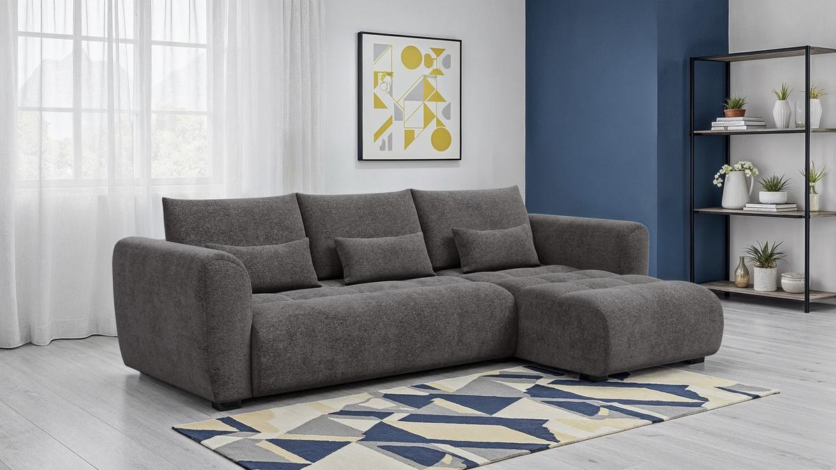 ECKSOFA SORENO 4-Sitzer, dunkelgrau - Dunkelgrau/Schwarz, Holz/Textil (293/171cm) - Wozimo