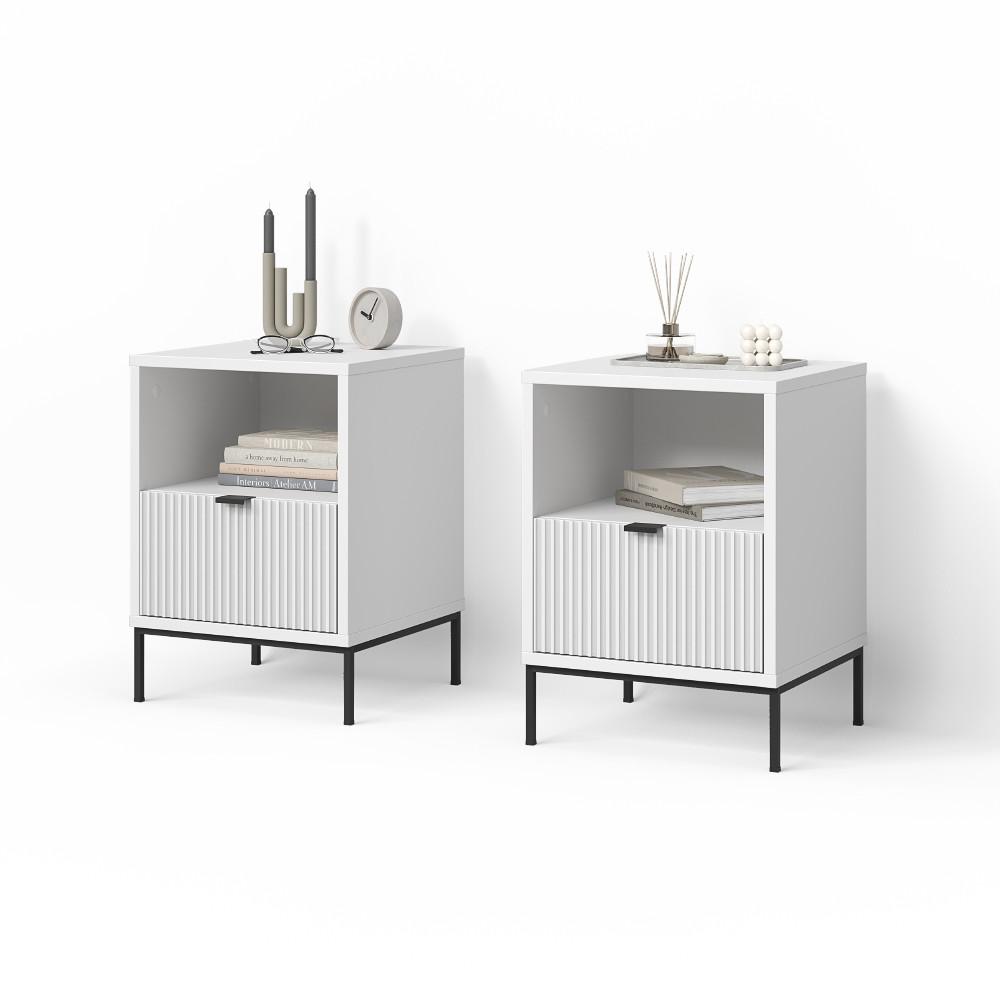 NACHTTISCH Aterno Weiß 2er Set - Weiß, Holzwerkstoff (40/55/38.1cm) - Livinity®