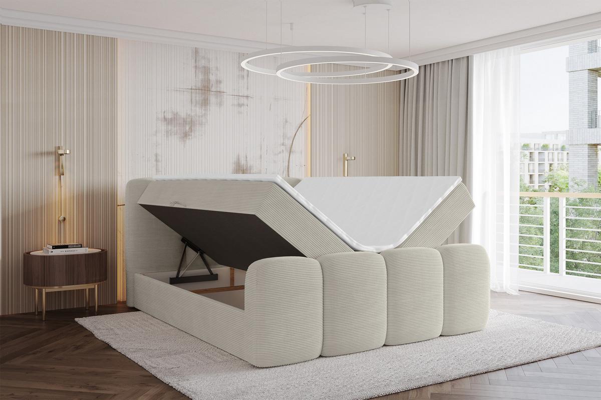 BOXBETT mit Matratze H3 - NINA-Z - 120x200 cm Creme - Perlmutt, Holzwerkstoff (120/200cm) - ALTDECOR