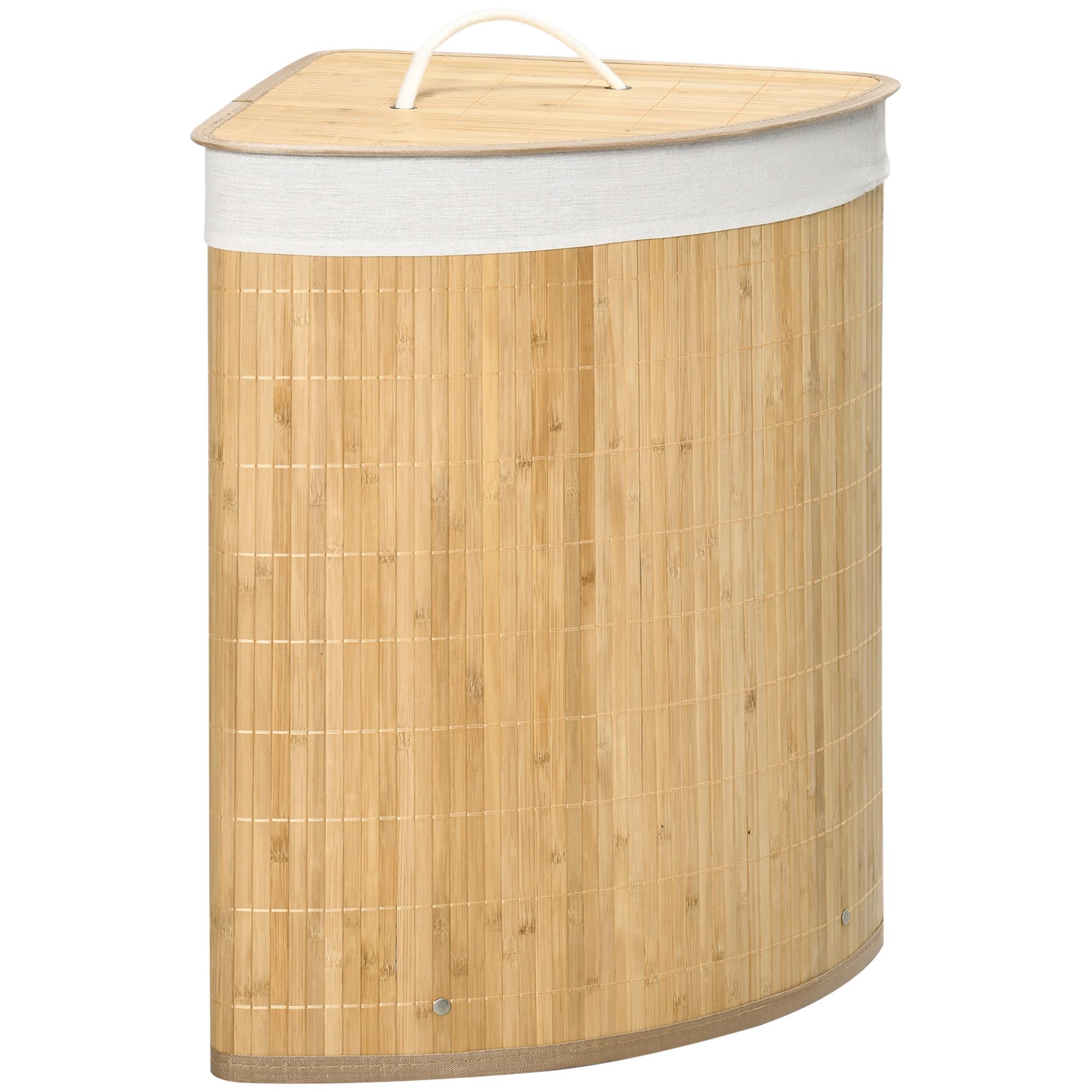 WÄSCHEKORB mit Deckel 55L, Bambus, Natur - Naturfarben, Naturmaterialien (38/57/38cm) - HOMCOM