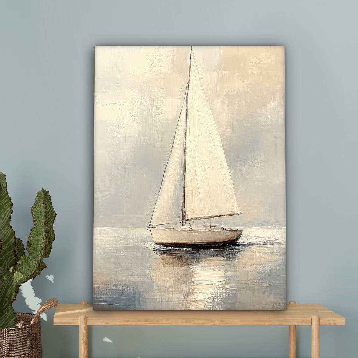 LEINWANDBILD Segelschiff - Meer - Bewölkt Wandbild Wohnzimmer 60x80 cm - Creme, Textil (60/80cm) - MuchoWow