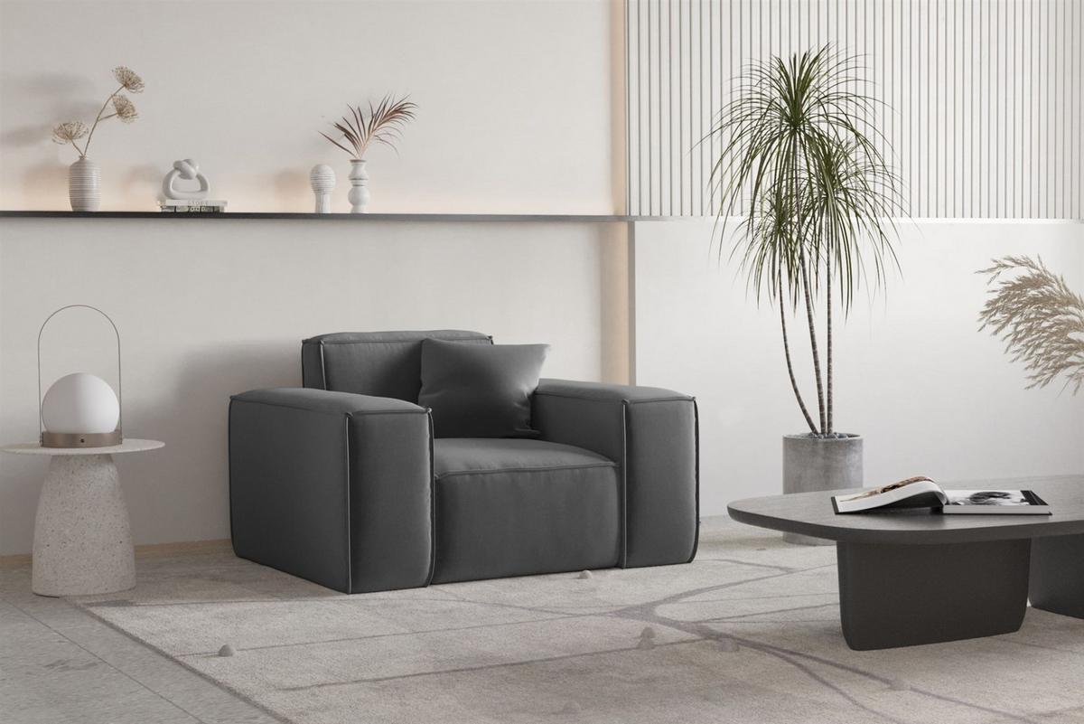 SOFASET Celes Premium 3-2-1 In Opera - Dunkelgrau, Holzwerkstoff/Textil (225/73/88cm) - Fun Möbel