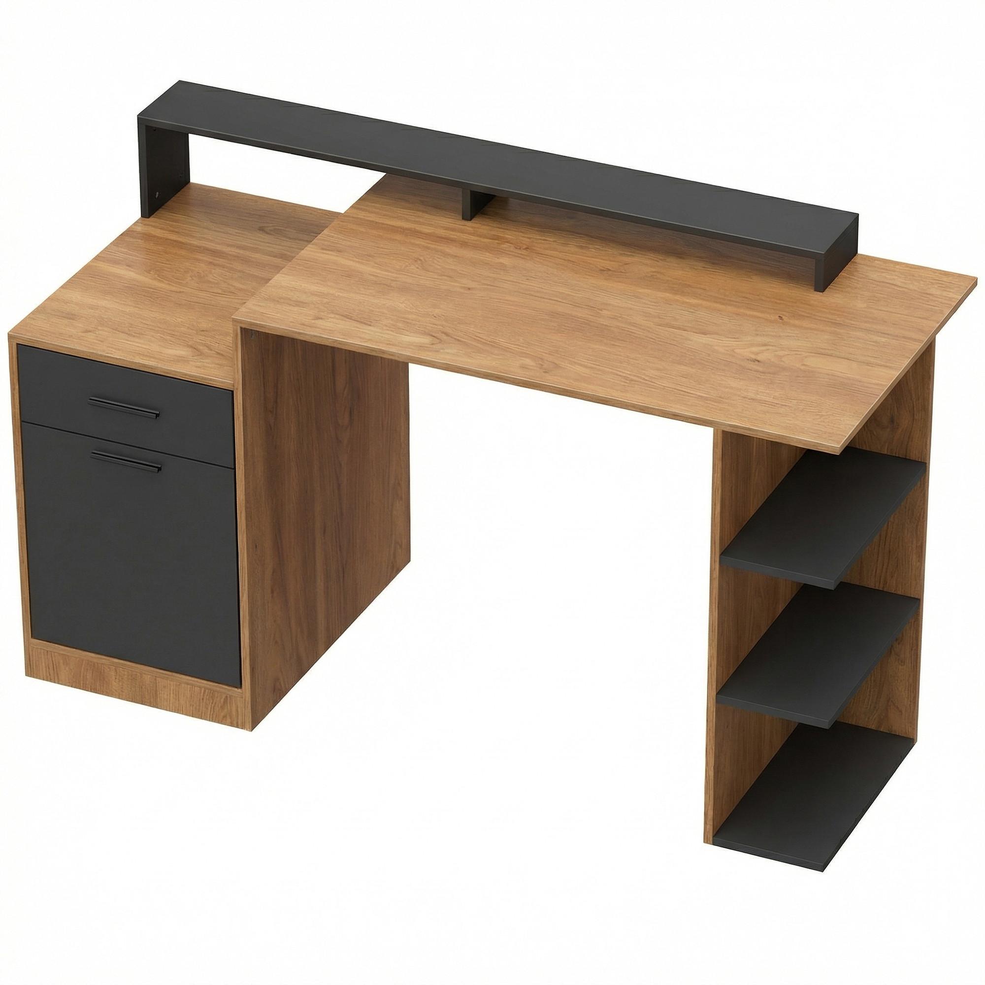 COMPUTERTISCH Spanplatte MDF Eiche - Eichefarben, Holzwerkstoff (140/60/82cm) - HOMCOM