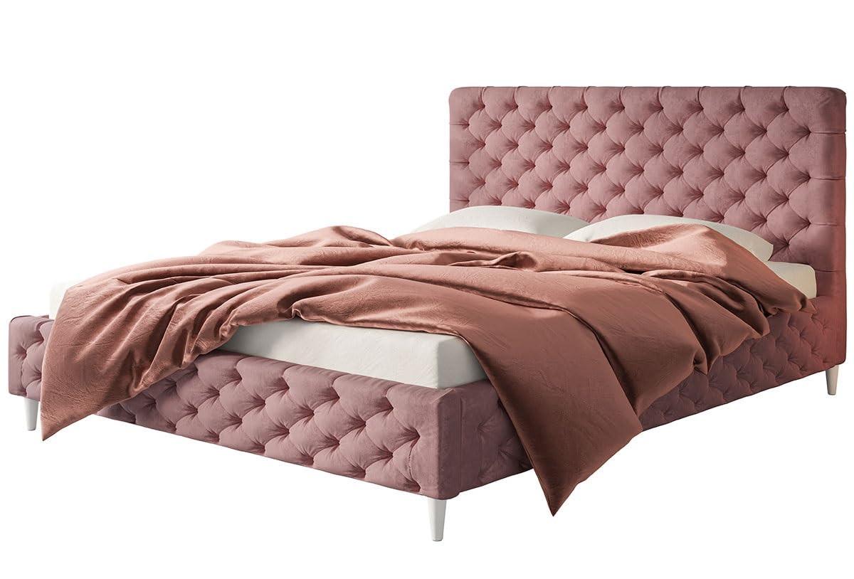 POLSTERBETT LUX Miami mit Kopfteil, 160 x 200 cm, Doppelbett mit Lattenrost aus Holz, Velourstoff Rosa, Füße in Farbe: Weiß - Pink, Holz/Textil (160/200cm) - Alpi-Möbel
