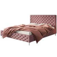 POLSTERBETT LUX Miami mit Kopfteil, 160 x 200 cm, Doppelbett mit Lattenrost aus Holz, Velourstoff Rosa, Füße in Farbe: Weiß - Pink, Holz/Textil (160/200cm) - Alpi-Möbel