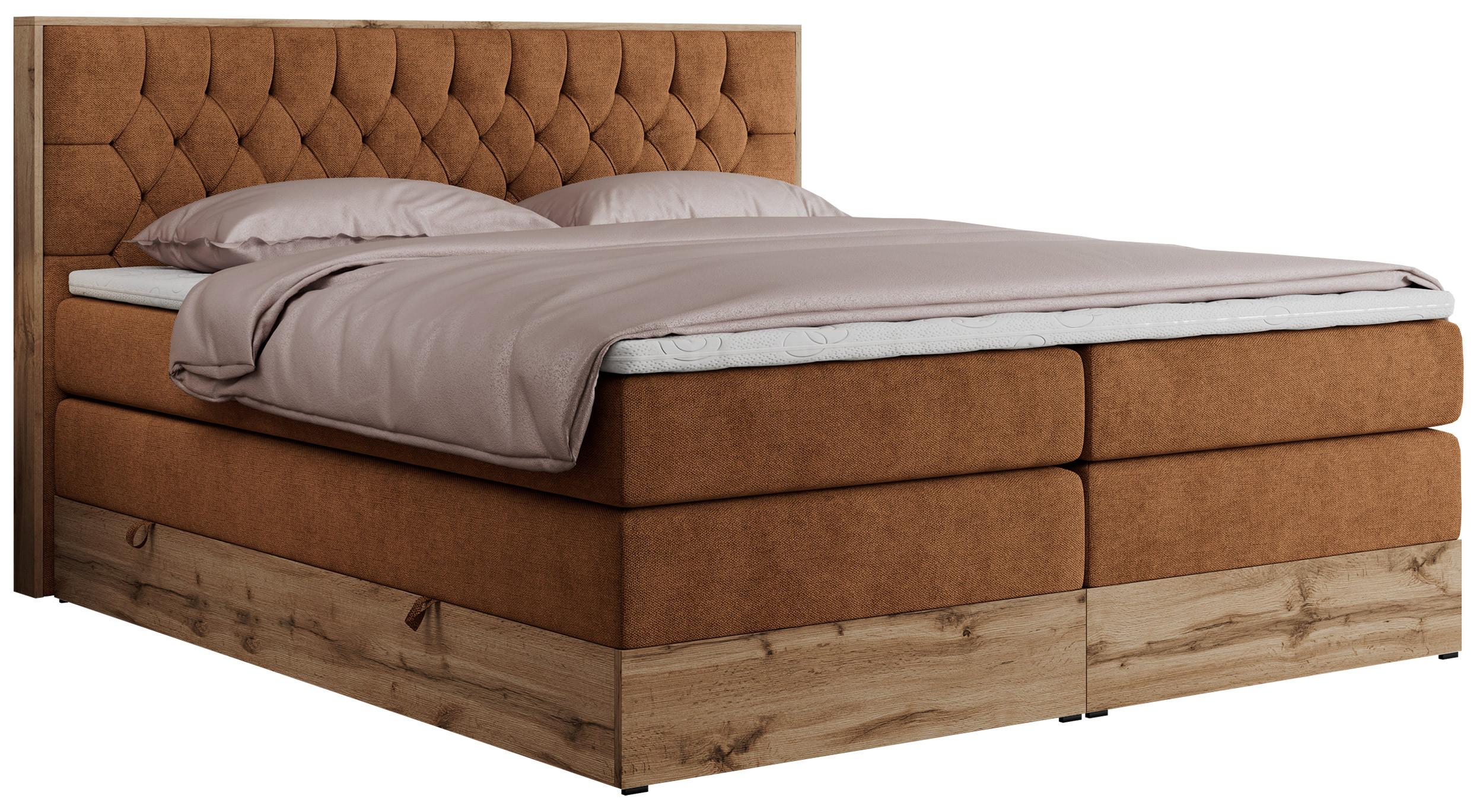 BOXSPRINGBETT AMORE KING 200/200 Orange Struktur - H4 - Orange, Holz/Textil (200/200cm) - MKS