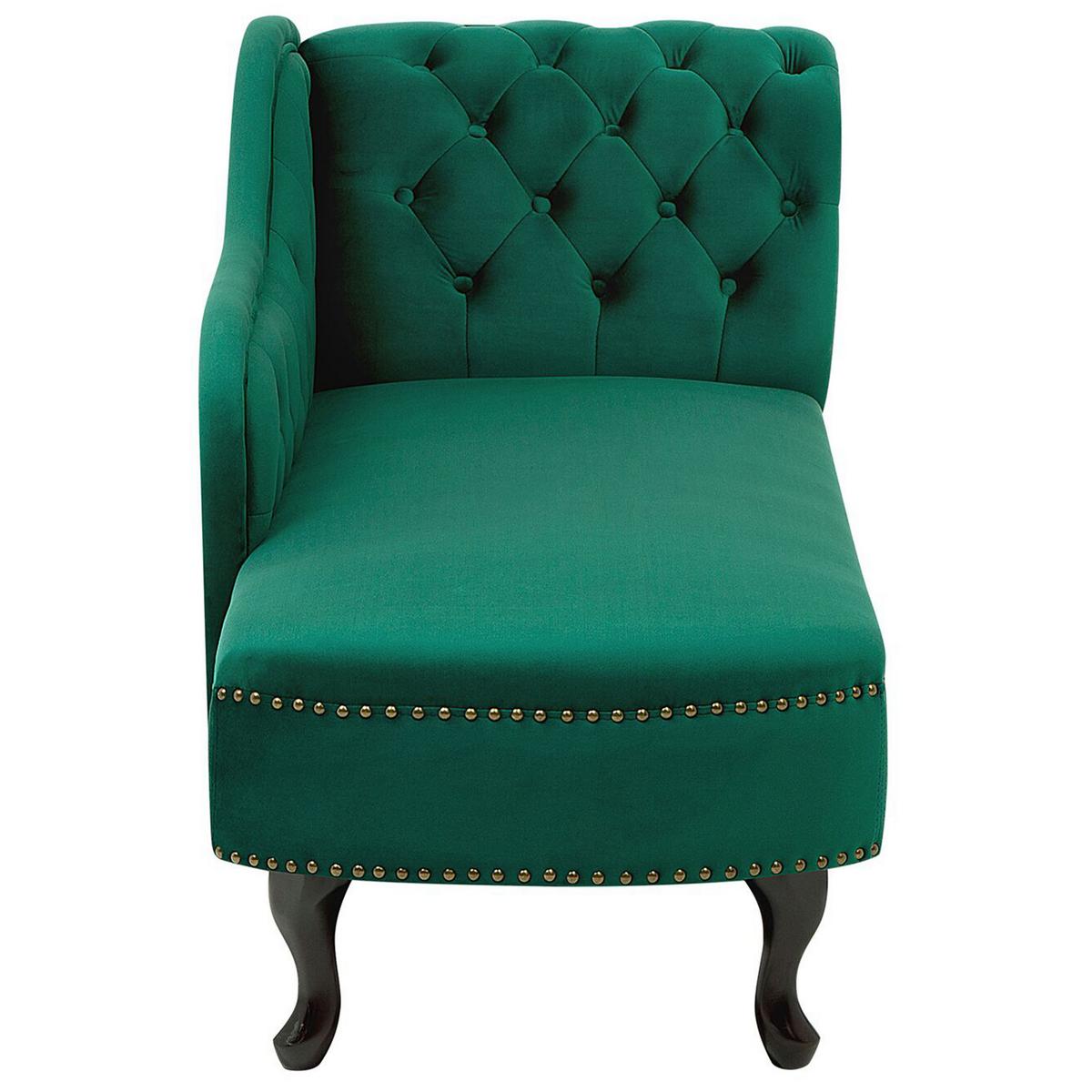 CHAISELONGUE Samtstoff grün rechtsseitig Nimes - Dunkelbraun/Grün, Textil (170/79/61cm) - Beliani