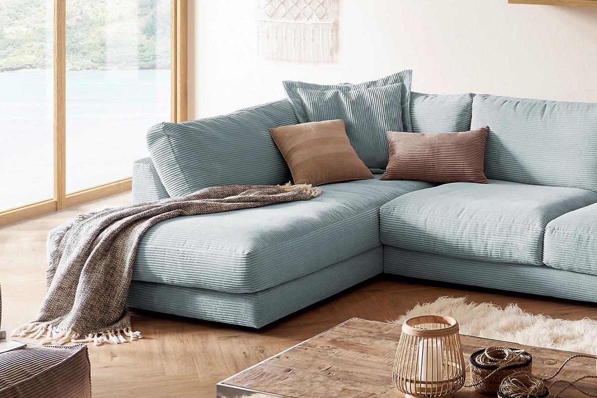 WOHNLANDSCHAFT MADELINE Hellblau Cord - Schwarz/Hellblau, Kunststoff/Textil (425/86/224cm) - KAWOLA