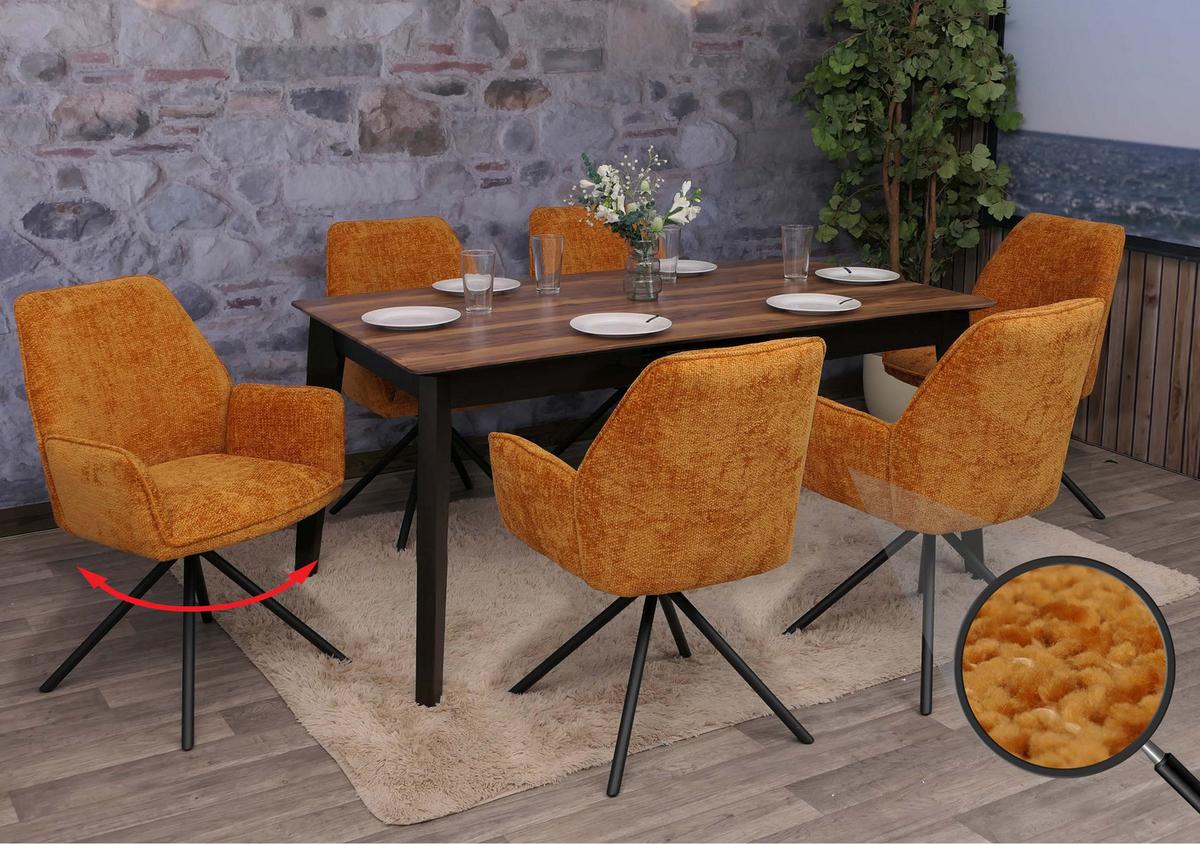 ESSZIMMERSTUHL Gelb, Schwarz 6er-Set - Currygelb/Gelb, Textil (60/86/60cm) - MCW