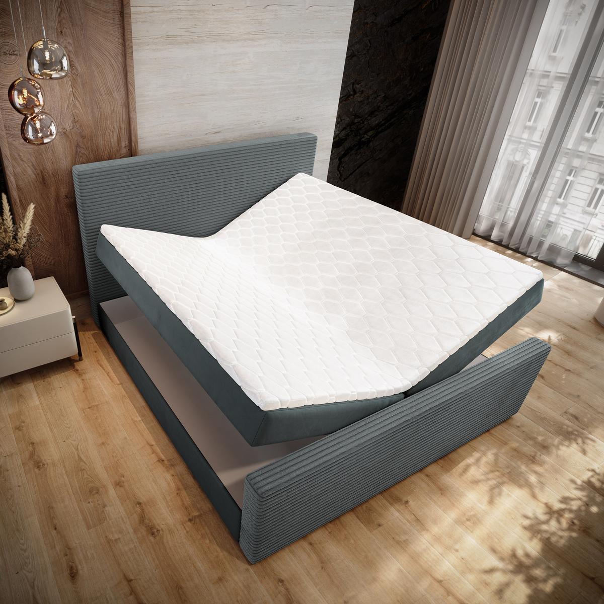 BOXBETT ALORIA 160x200 cm mit Matratze und Topper - Grau - Grau, Holz (160/200cm) - MASSENO