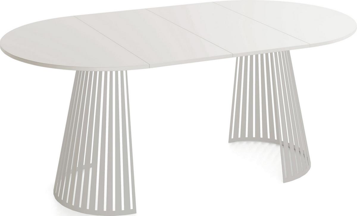 ESSTISCH Naro rund ausziehbar mit Lamellen-Metallgestell in Grau-Beige, Grau-Beige 120-200/120/76 cm - Kaschmir/Beige, Holzwerkstoff/Metall (120/196/76cm) - WFL GROUP