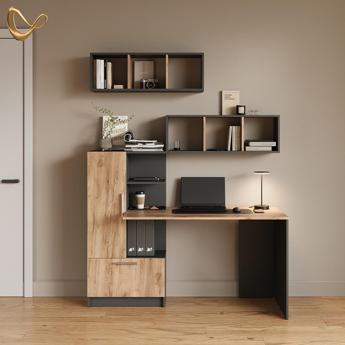 WANDREGAL Lorena Anthrazit/Goldkraft Eiche 90 x 30 cm 2er Set - Honigeiche/Anthrazit, Holzwerkstoff (90/30/22cm) - Livinity®