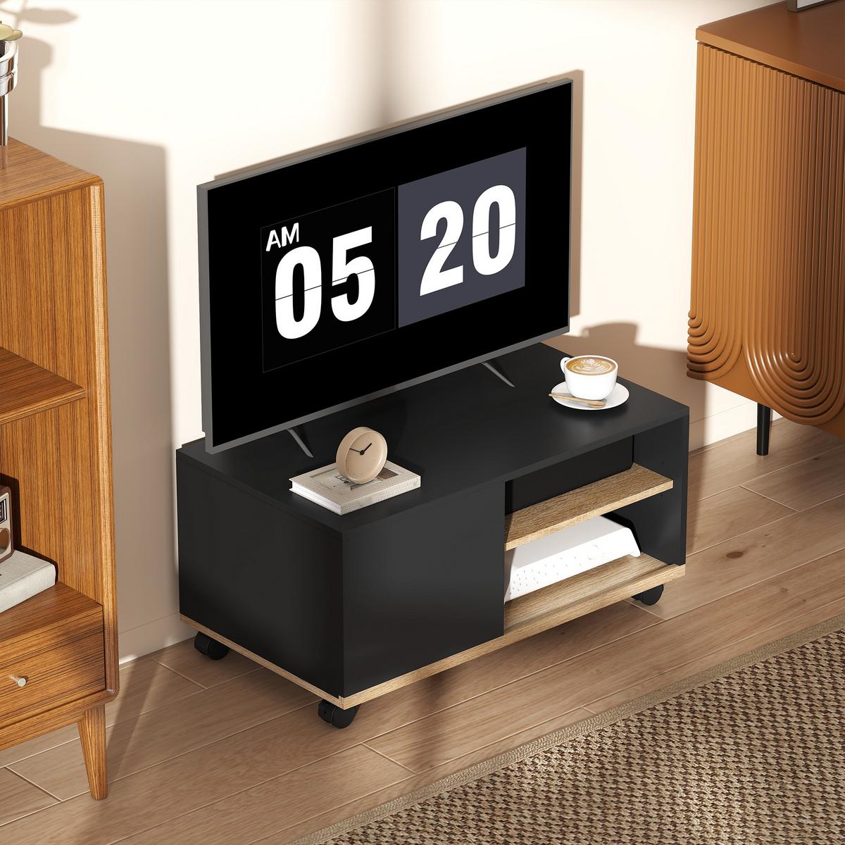 TV-BOARD Spanplatte Schwarz Eiche - Schwarz, Holzwerkstoff (45/39/80cm) - HOMCOM