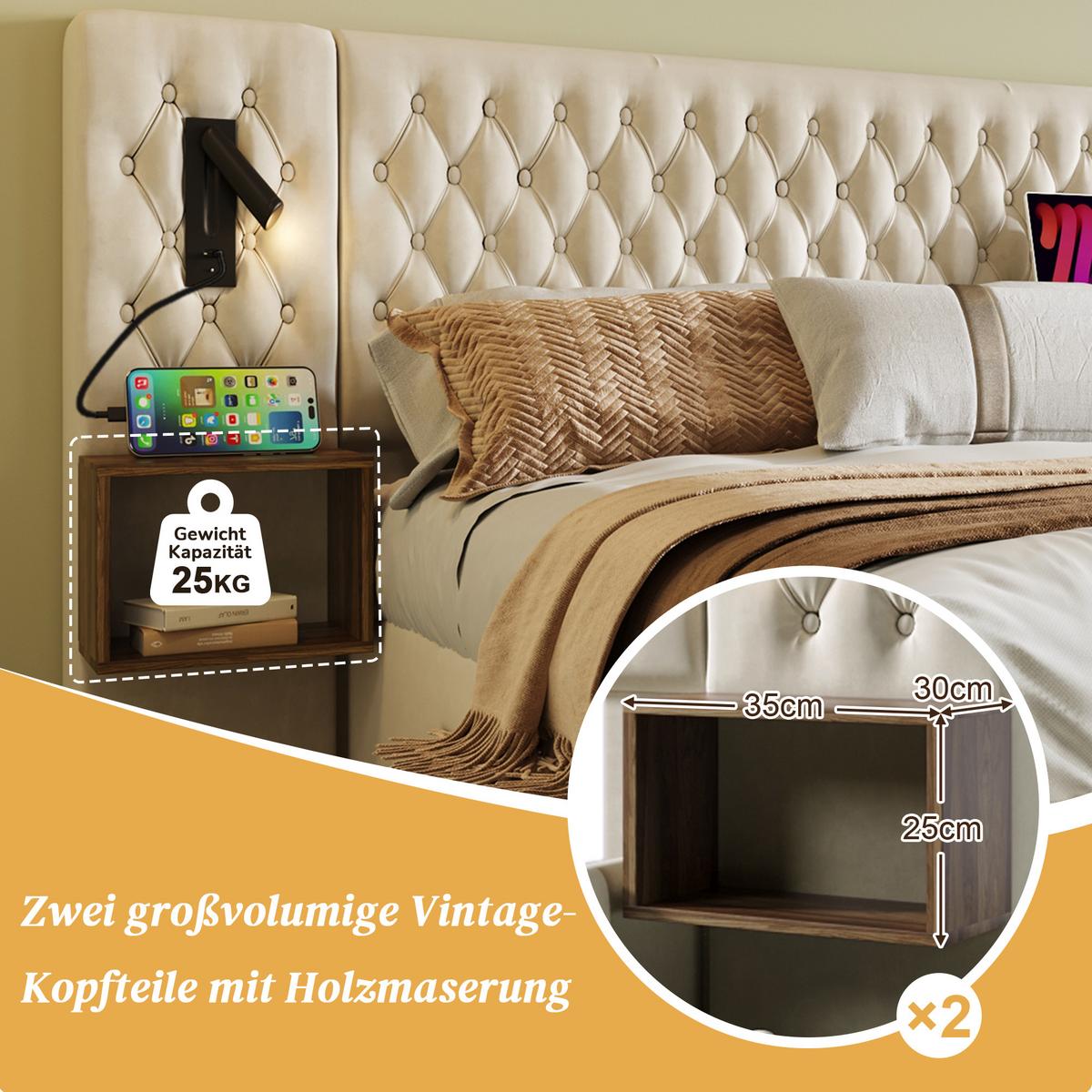 DOPPELBETT Beige 261/210/105 cm - Beige, Holzwerkstoff/Textil - Urban Meuble