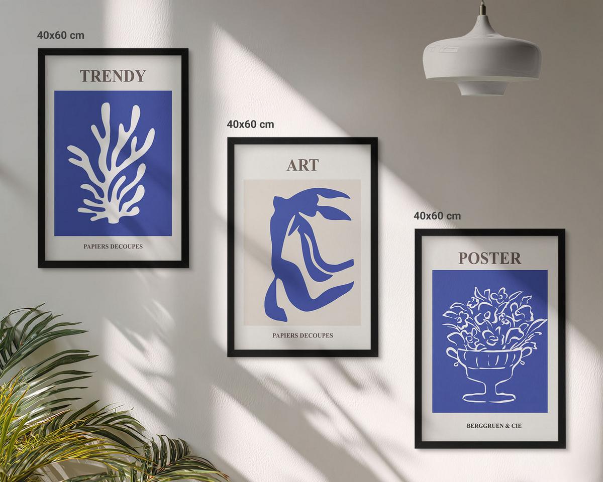 BILDER SET 3er Set - 40x60 cm Schwarzer Rahmen - Matisses abstrakte Plakate - Schwarz, Kunststoff (40/60cm) - TULUP
