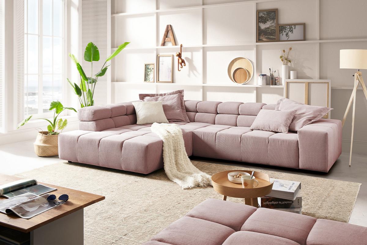 ECKSOFA NEVADA Pink Cord - Schwarz/Rosa, Kunststoff/Textil (319/215cm) - KAWOLA