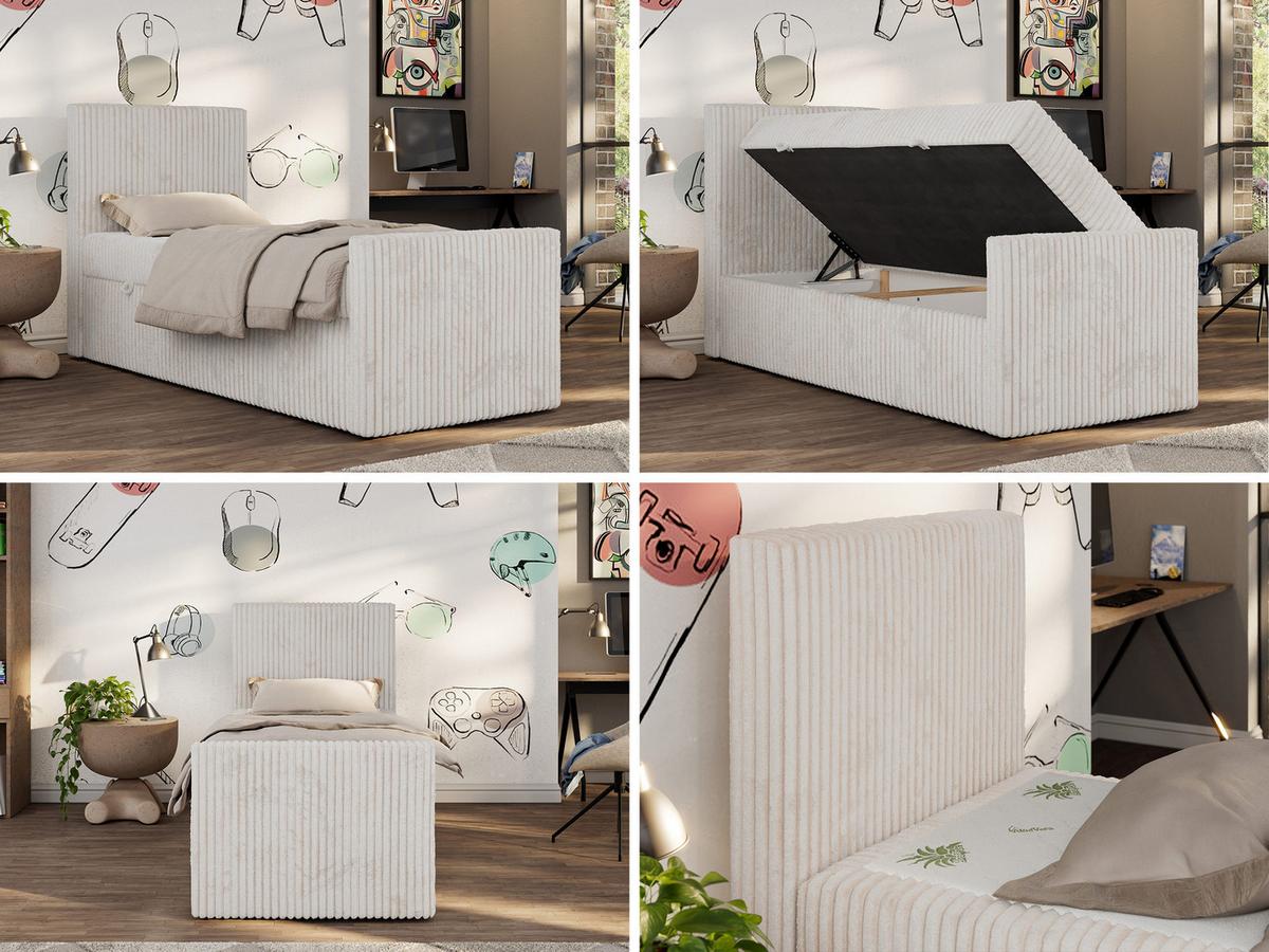 JUGENDBETT TILIO DUO 90/200 - Beige Cord - H4 - Links Seite - Beige, Textil (90/200cm) - MKS