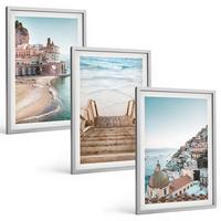 BILDER SET 3er Set - 40x60 cm Silberner Rahmen - Sommerliche Strandansichten in Pastellfarben - Silberfarben, Kunststoff (40/60cm) - TULUP