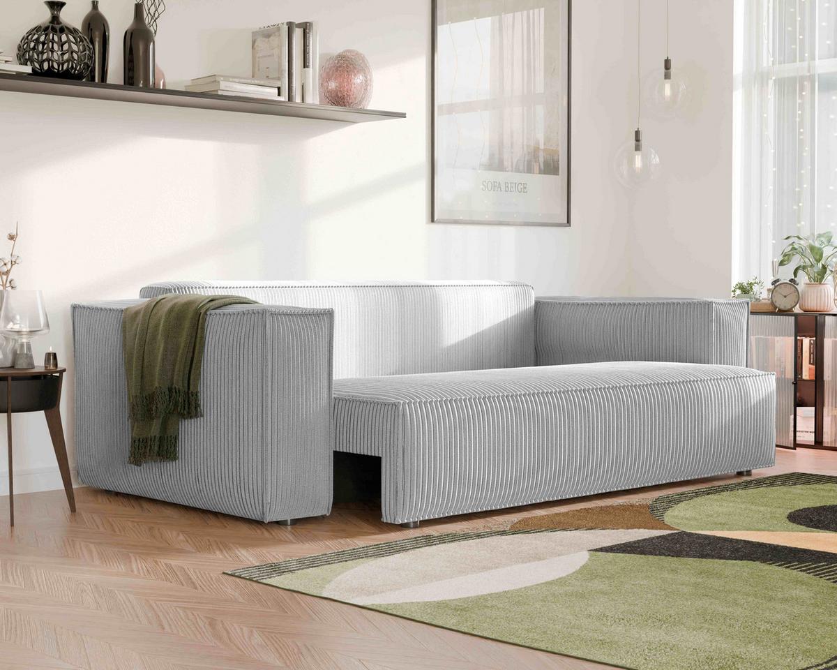SOFA mit Schlaffunktion und Bettkasten, Hellgrau - Hellgrau/Grau, Holzwerkstoff/Textil (240/84/105cm) - Idohome