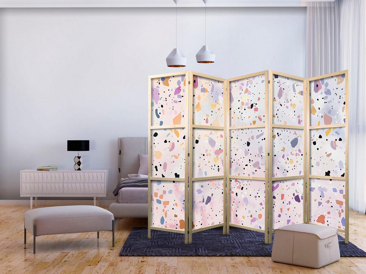 PARAVENT Japanischer 5-tlg 225x172 cm Farbiger Terrazzo - Multicolor, Holz/Textil (225/172/3cm) - Muralo