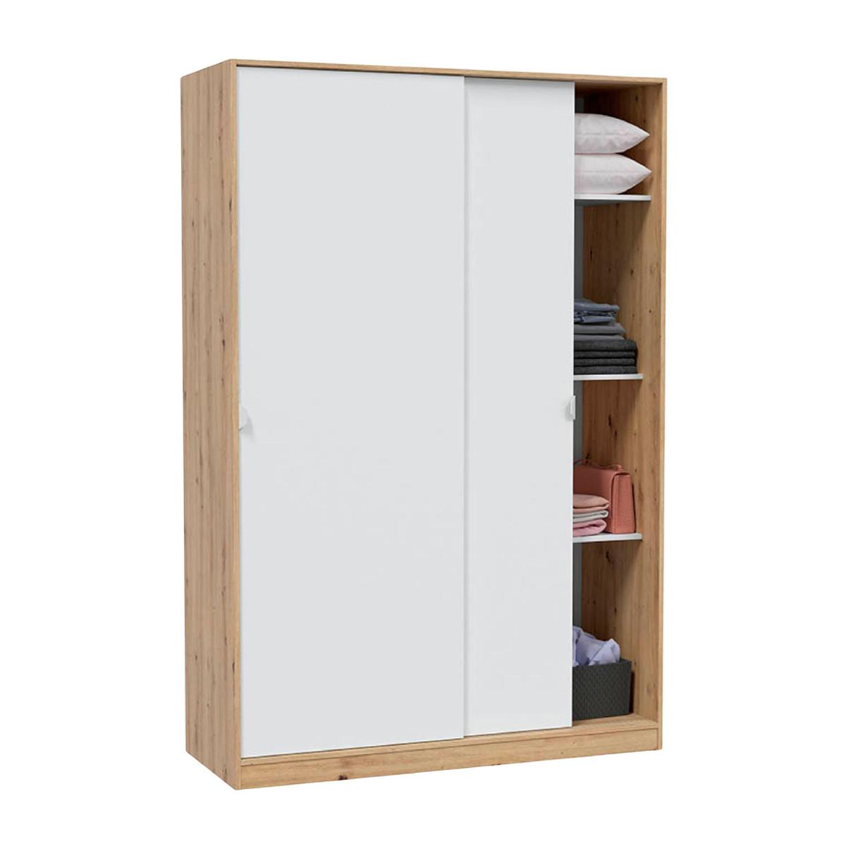 SCHRANK mit 2 Schiebetüren, Holzoptik und Weiß 120/200/50 cm - Weiß, Holzwerkstoff (120/200/54cm) - Calicosy