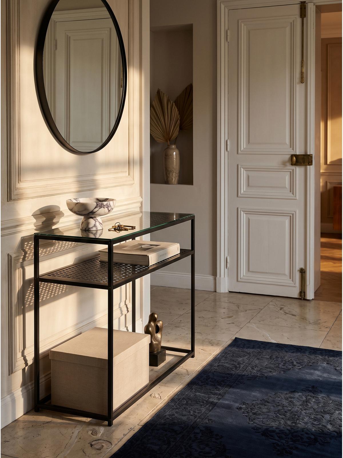 KONSOLENTISCH ALCUDIA, Einscheibensicherheitsglas, Schwarz, 80 x 40 x 77 cm - Schwarz, Glas/Metall (40/80/77cm) - KADIMA DESIGN