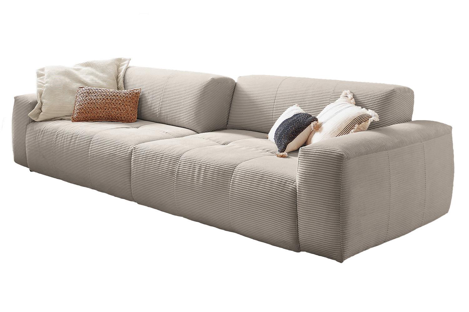 SOFA MIT SITZTIEFENVERSTELLUNG PALACE Steingrau Cord Relaxfunktion - Greige/Schwarz, Kunststoff/Textil (298/74/120cm) - KAWOLA
