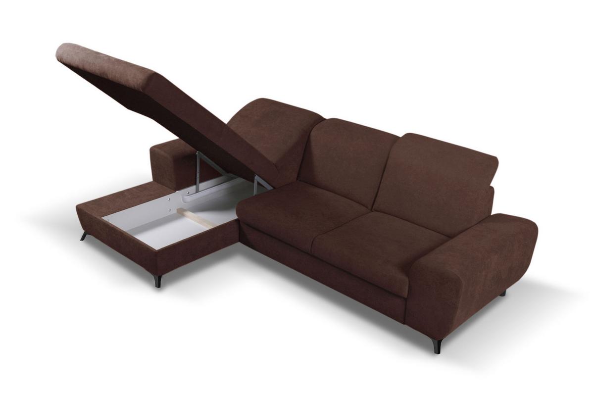 ECKSOFA LUCE L-S Braun Plüsch-Stoff mit Schlaffunktion - Braun, Holz (279/172cm) - MASSENO