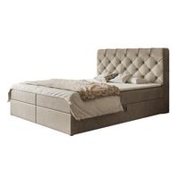 BOXBETT BOSTON mit 2 Bettkästen, 180x200, Farbe: Sand, Velourstoff, Doppelbett mit Bonell-Matratze - Sahara, Holz/Kunststoff (180/200cm) - Alpi-Möbel