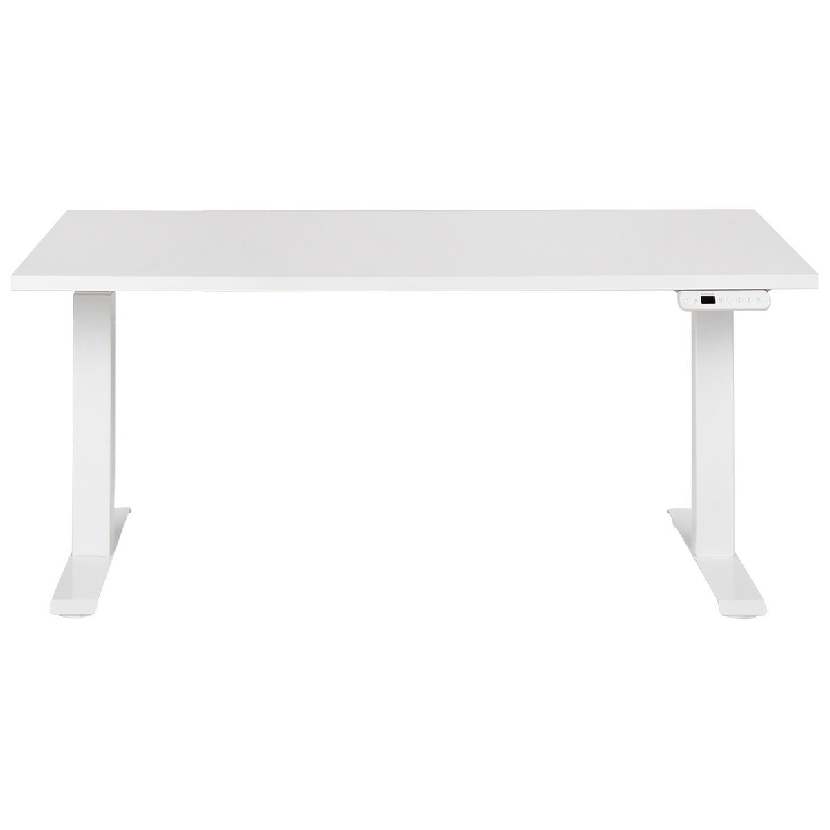 SCHREIBTISCH weiß 160/72 cm elektrisch höhenverstellbar Destin III - Weiß, Holz (72/160/63cm) - Beliani