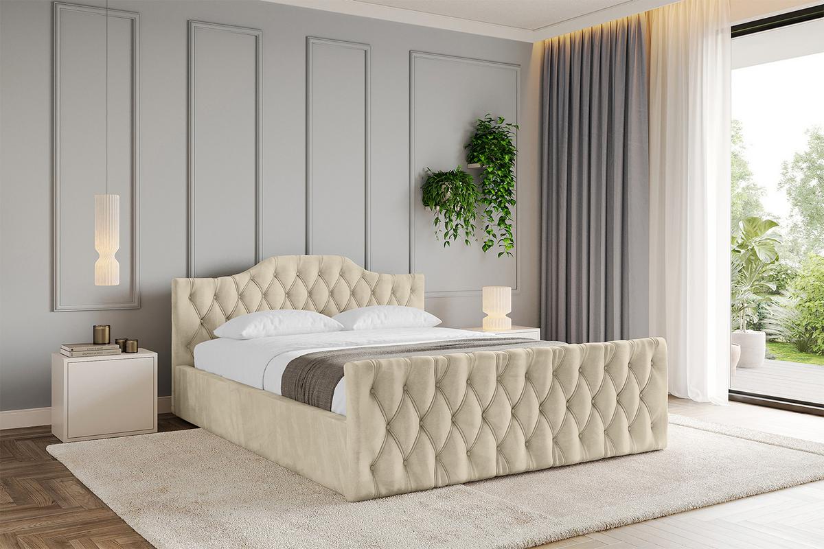 POLSTERBETT mit Bettkasten, Fußteil und Lattenrost, Boxbett mit Matratze H3/H4 - FALIO-Z-V1 120x200 Beige - Ecru, Holzwerkstoff/Textil (120/200cm) - ALTDECOR