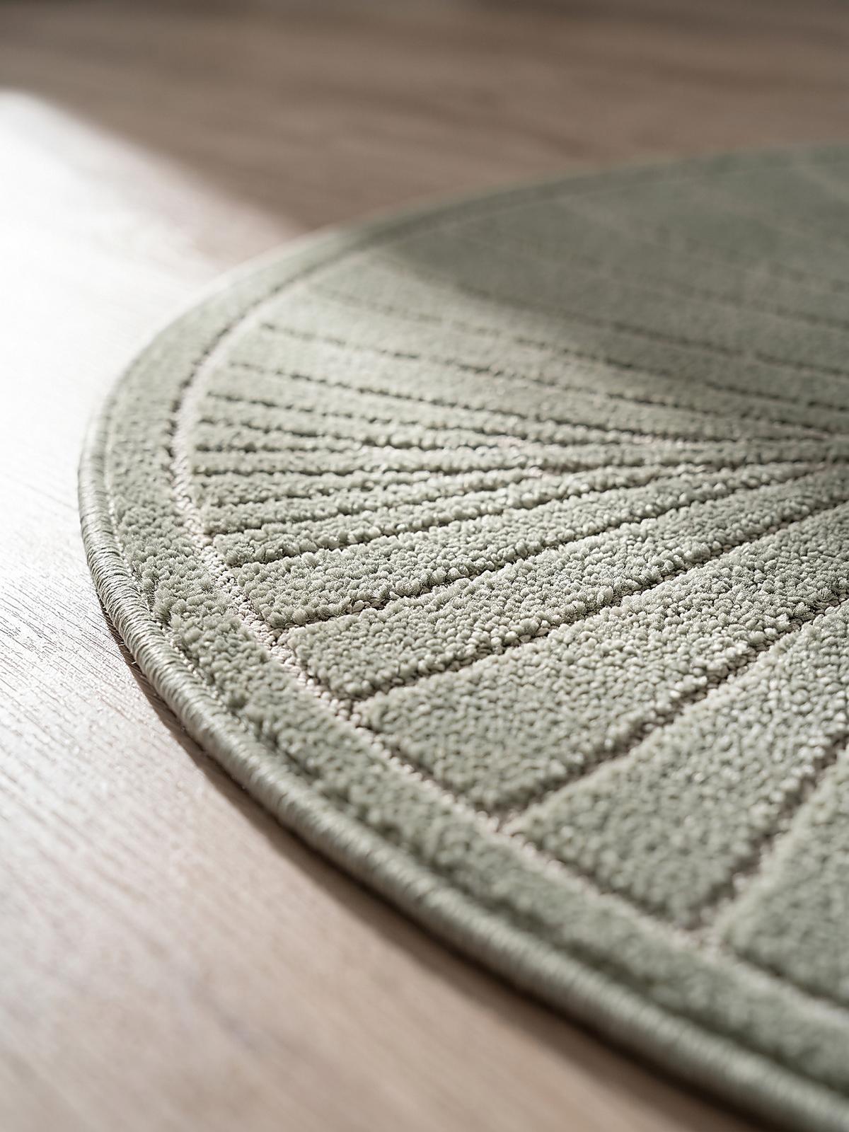 TEPPICH Outdoor, Fußbodenheizung-geeignet, mit Blattmotiv, aus Polypropylen, ENGADIN in Salbeigrün, Ø 120 cm - Grün, Textil (120/120cm) - KADIMA DESIGN