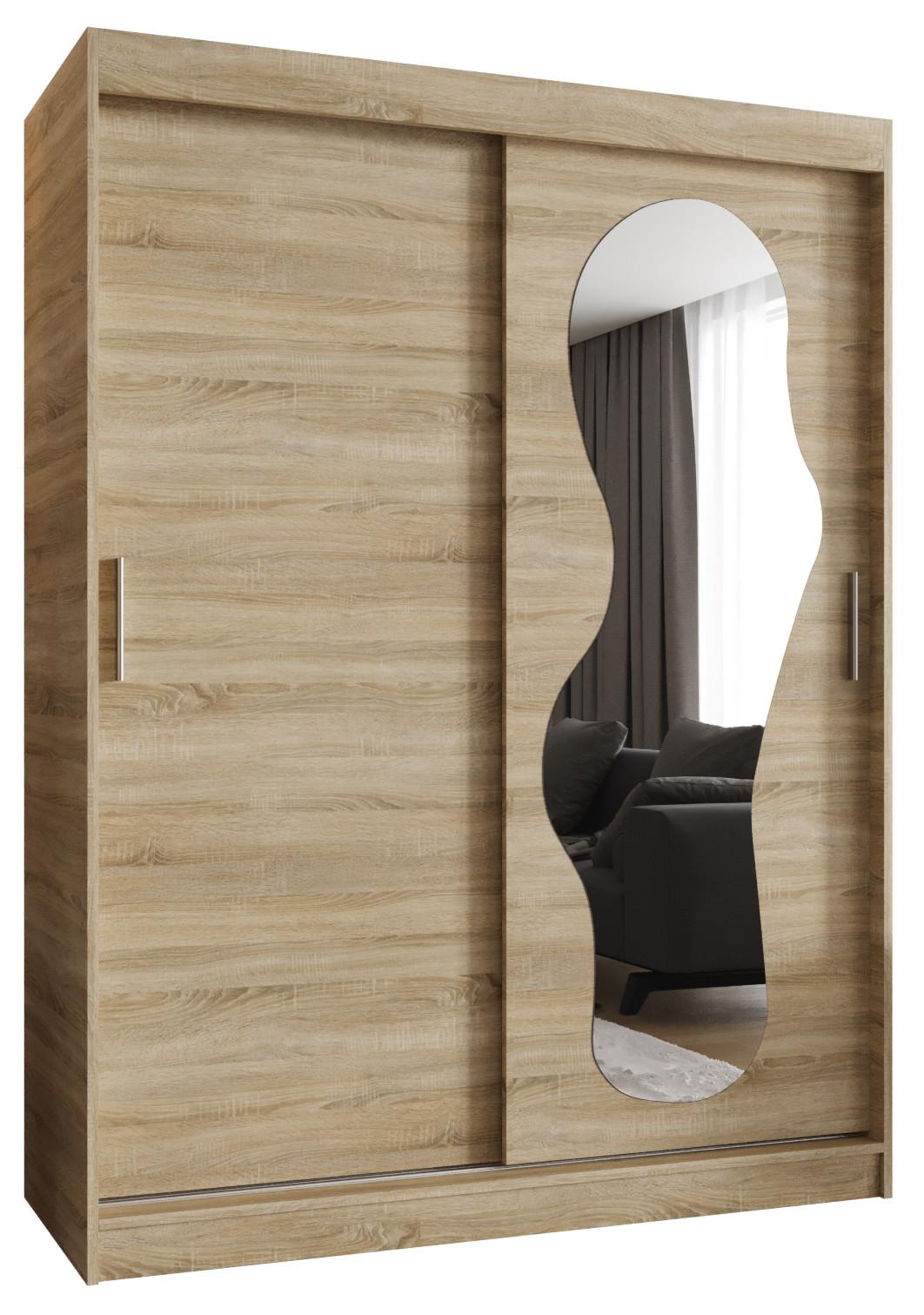SCHIEBETÜRENSCHRANK mit Spiegel ULTRA 200/150/62 2-türig - Silberfarben/Sonoma Eiche, Holz (150/200/62cm) - MÖBEL KRYSPOL