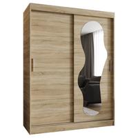 SCHIEBETÜRENSCHRANK mit Spiegel ULTRA 200/150/62 2-türig - Silberfarben/Sonoma Eiche, Holz (150/200/62cm) - MÖBEL KRYSPOL