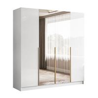KLEIDERSCHRANK AUREL 4D in Weiß hochglanz mit Spiegel mit goldenen Griffen - Weiß Hochglanz/Goldfarben, Holzwerkstoff (200/200/57cm) - Lookway