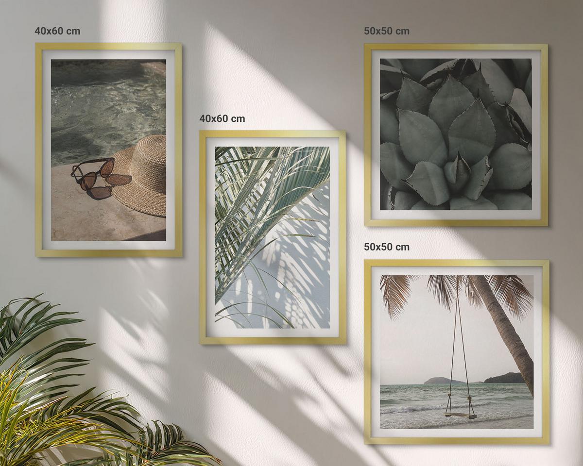 BILDER SET 4er Set - 50x50 cm & 40x60 cm Goldrahmen - Tropische Pflanzen für den Urlaub - Goldfarben, Kunststoff (50/50cm) - TULUP