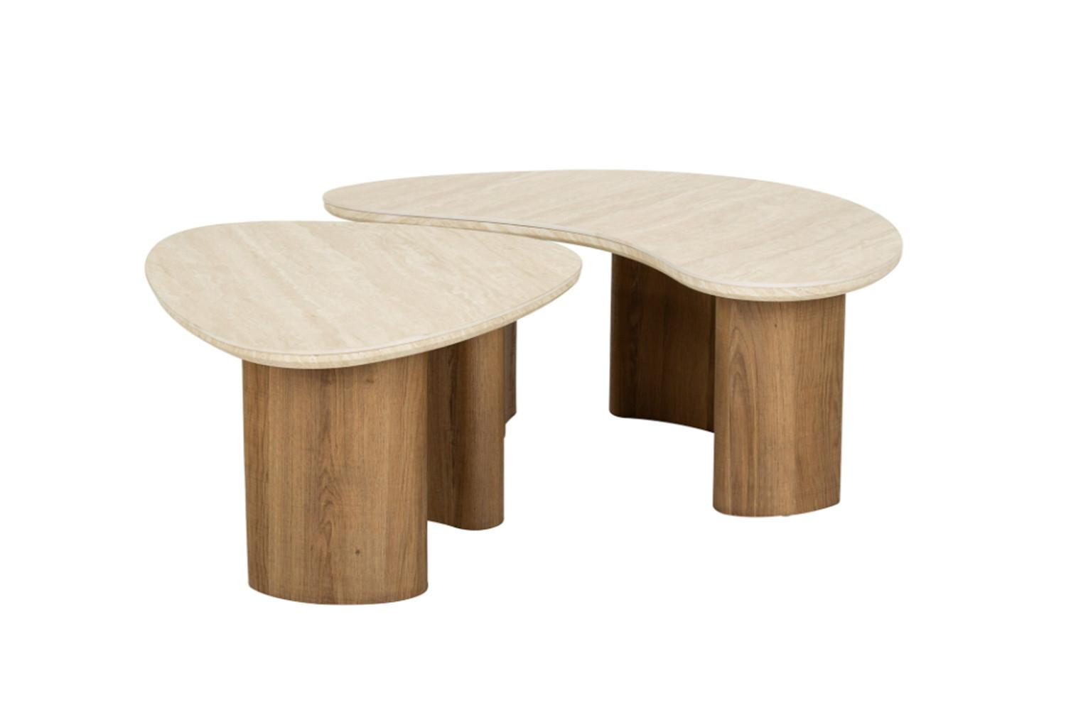 COUCHTISCH PRETO 2ER SET Weiß Keramik - Weiß/Braun, Keramik (44/88/36cm) - KAWOLA