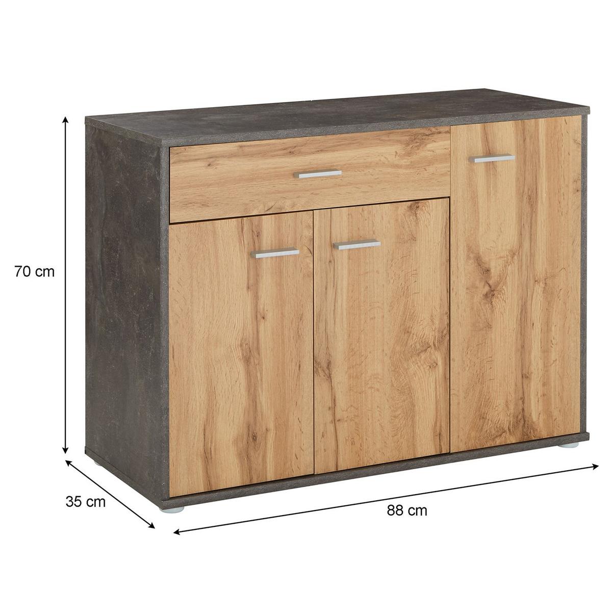 SCHUHSCHRANK DEUSTO Beton dunkel/Wotan Eiche - Dunkelgrau/Eiche Wotan, Holzwerkstoff (88/70/35cm) - CARO-Möbel