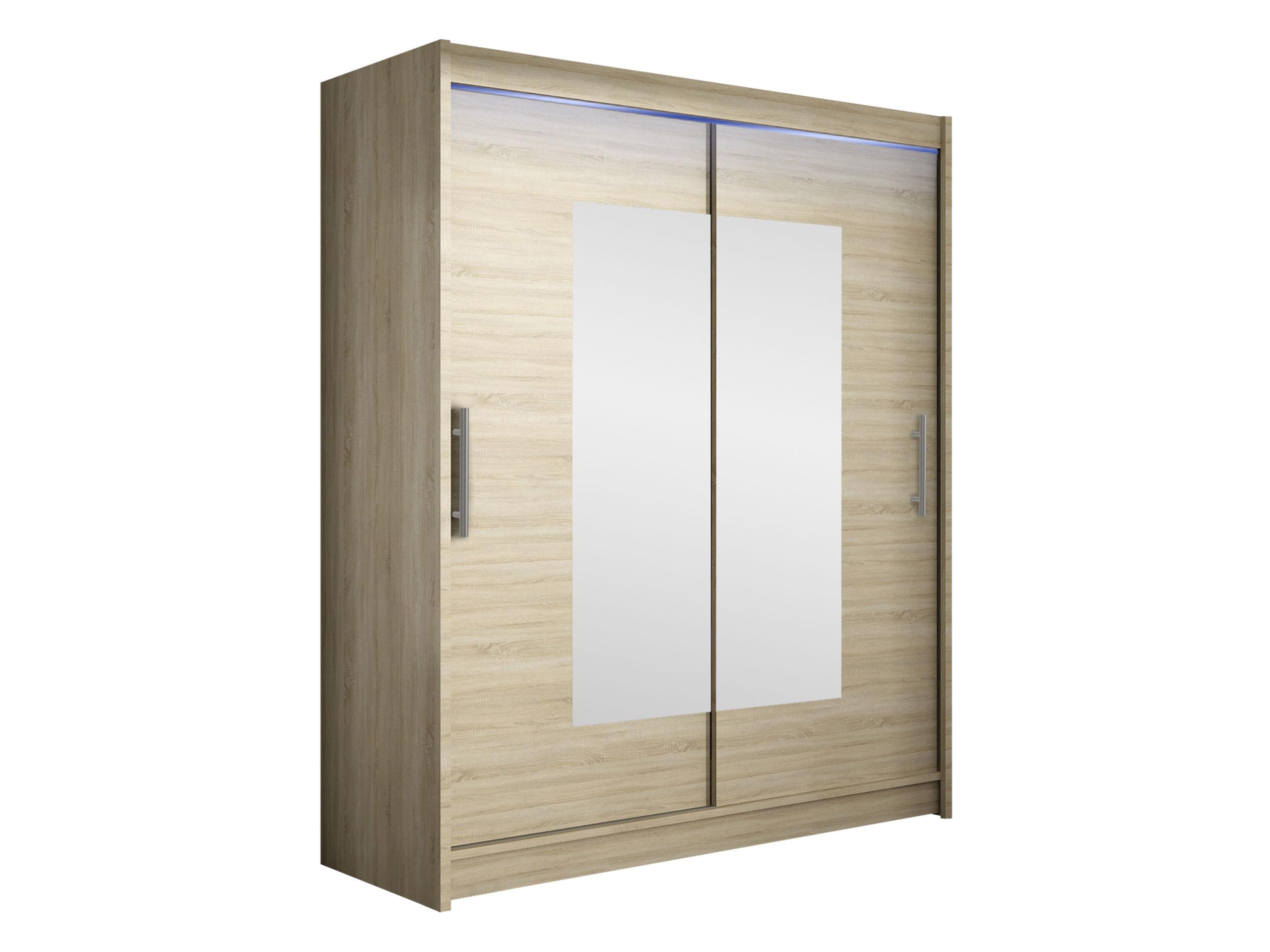 SCHWEBETÜRENSCHRANK Westa III, mit RGB LED Beleuchtung - Silberfarben/Sonoma Eiche, Holzwerkstoff/Metall (150/200/58cm) - MIRJAN24
