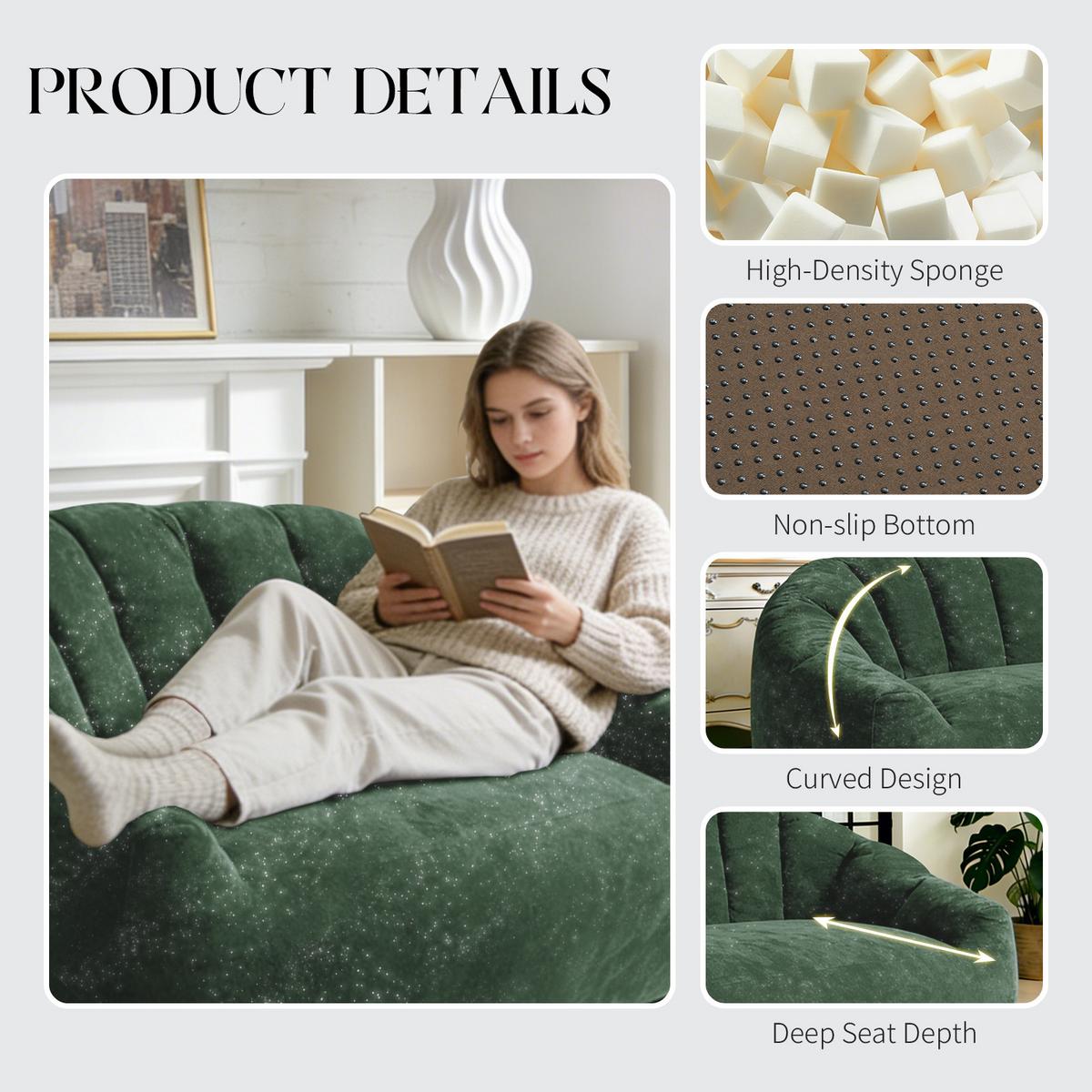 2-SITZER SOFA aus Flanell mit skulpturaler Wellen-Rückenlehne - Grün, Textil (140/61/98cm) - Urban Meuble