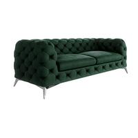 CHESTERFIELD-SOFA 3-Sitzer Laura Flasche Grün Samt - Smaragdgrün/Silberfarben, Holz/Textil (225/75/100cm) - S-Style Möbel