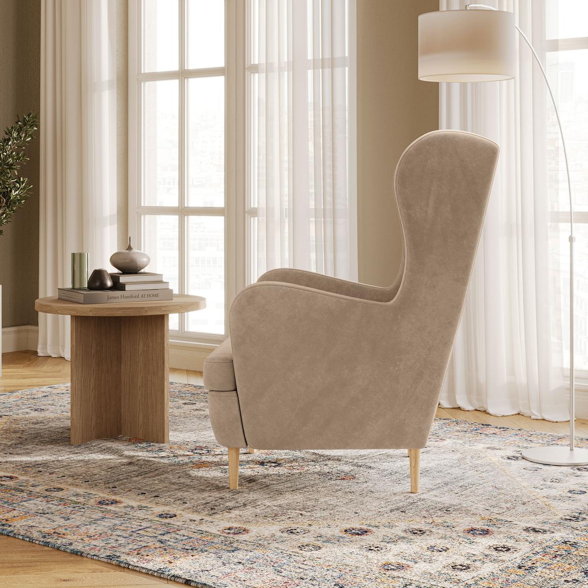SESSEL VOGERA Ohrensessel Polstersessel, Beige - Eichefarben/Beige, Holzwerkstoff (78/103/85cm) - MASSENO