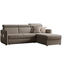 ECKSOFA BENI mit Schlaffunktion und Bettkasten, Stoff Dunkelbeige - Sandfarben, Kunststoff/Textil (220/160cm) - Idohome