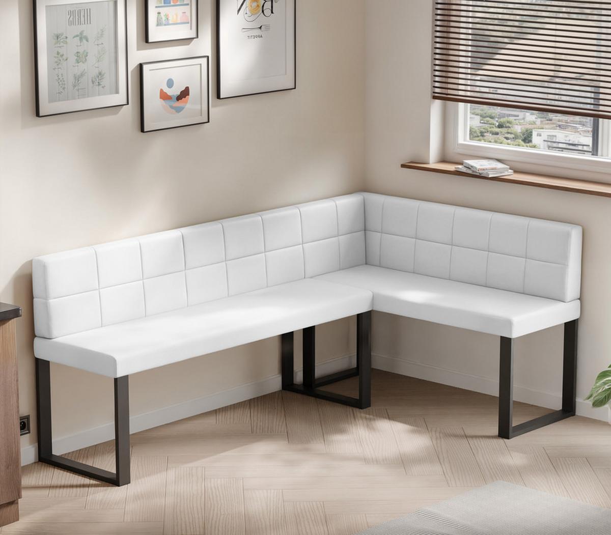 ECKBANK rechts SANA U Kunstleder gesteppt, 196/142 cm Weiß - Weiß, Kunststoff/Textil (142/196cm) - Idohome