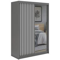 SCHWEBETÜRENSCHRANK mit Spiegel LAOS - 150 - Grau - Weiß Lamellen - Alufarben/Weiß, Holzwerkstoff/Metall (150/216/61cm) - MKS