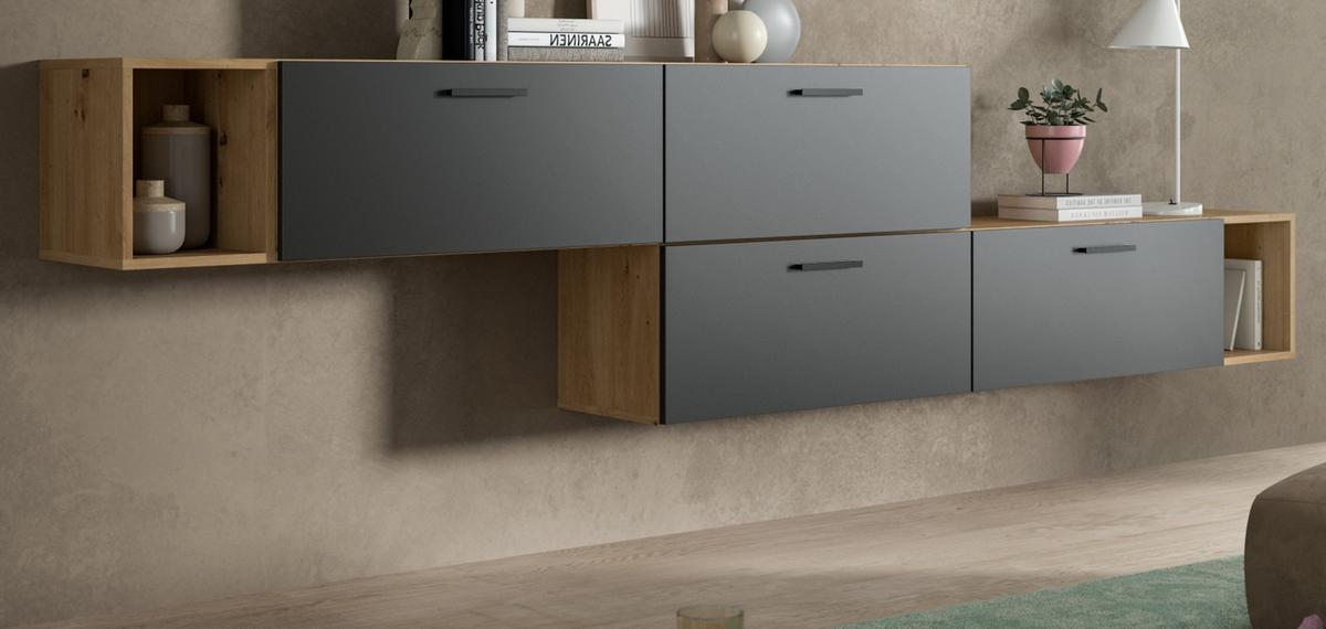 SIDEBOARD grau, Eiche Artisan 277 cm, Kommode mit Soft-Close - Schwarz/Eiche Artisan, Holzwerkstoff/Kunststoff (277/65/34cm) - Inn.Furn